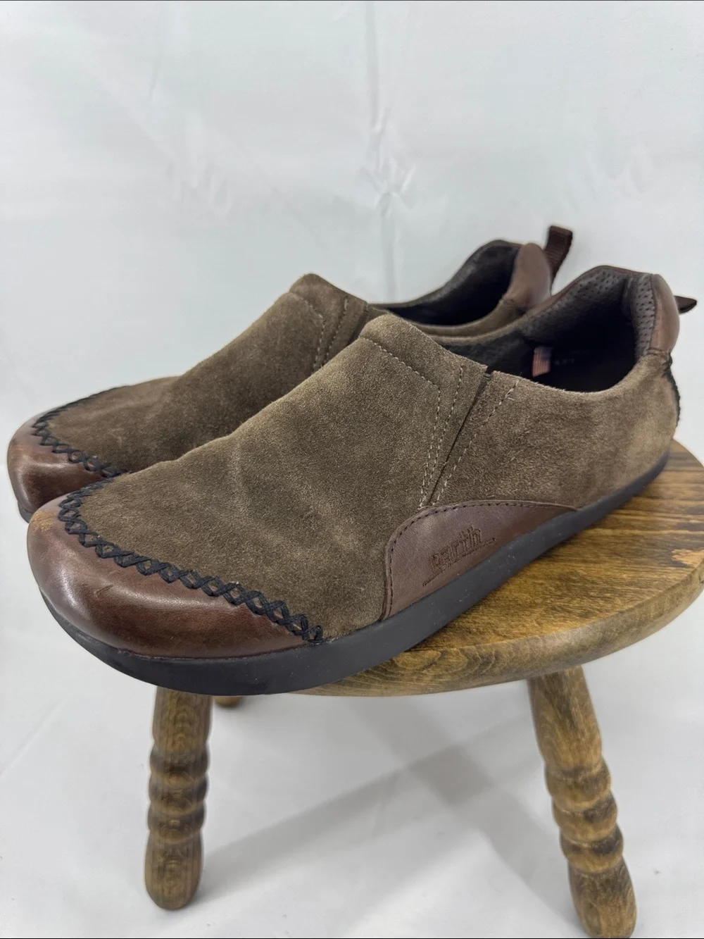 Earth Womens Radius Caribou Brown Suede w/ Leather Slip-On Moccasins, sz 8,5